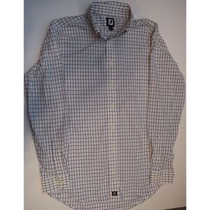 FootJoy Button Up Shirt Mens L White Long Sleeve Cotton Check Stretch Shirt